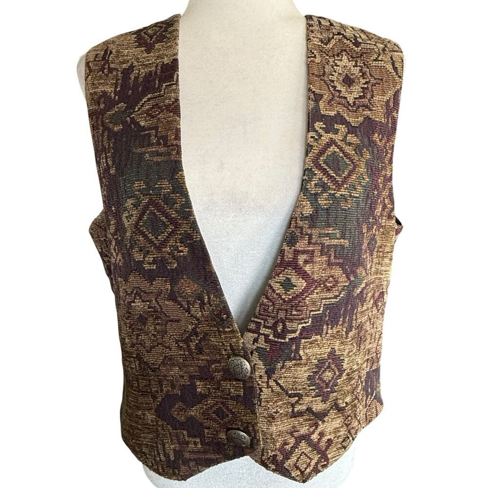 Vtg Deborah Murray Tapestry Vest Aztec Southwestern Brown Darkacademia Boho M